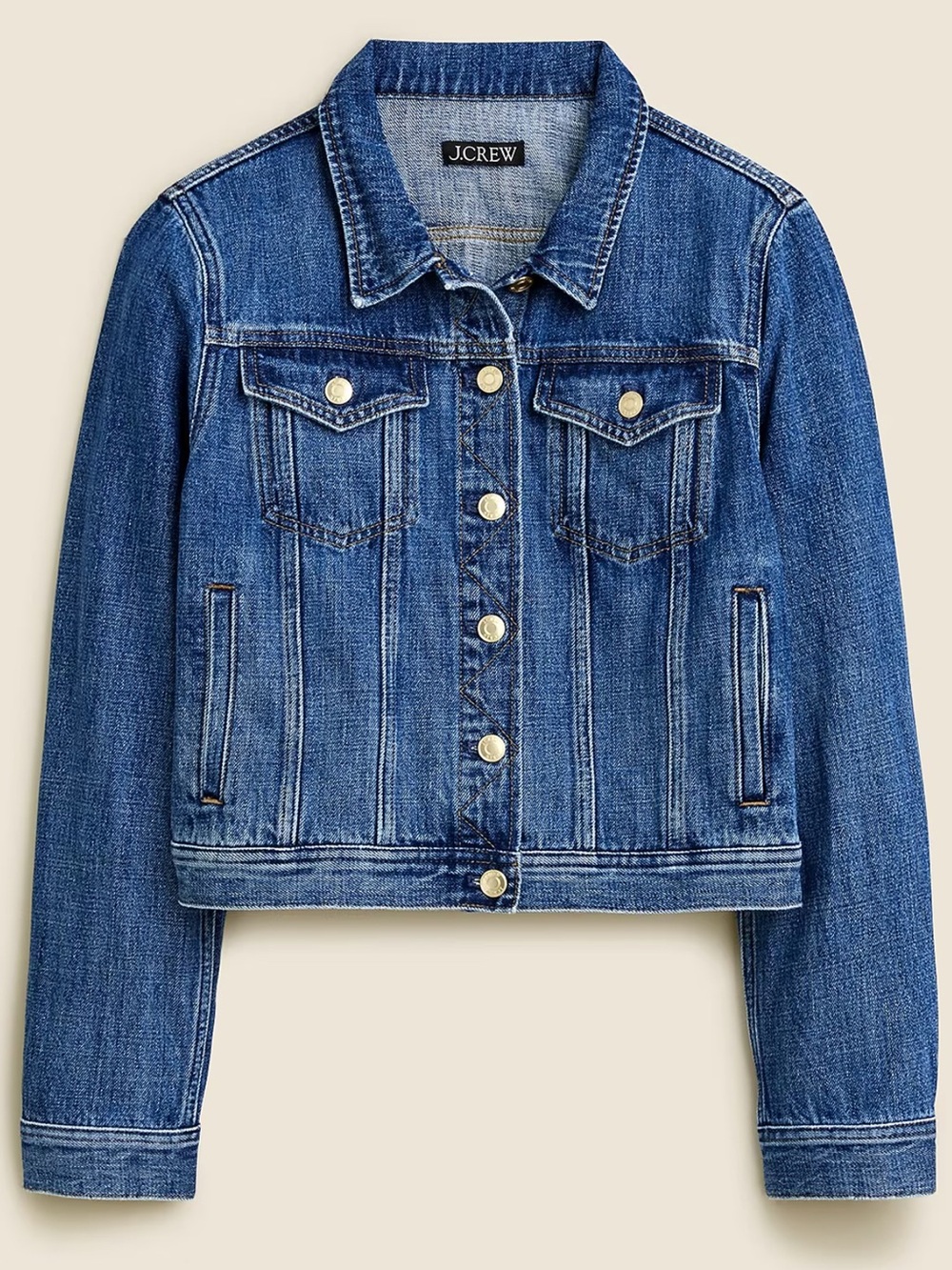 J.Crew Medium Blue Denim Classic Jacket with Gold Buttons in Alicia wash